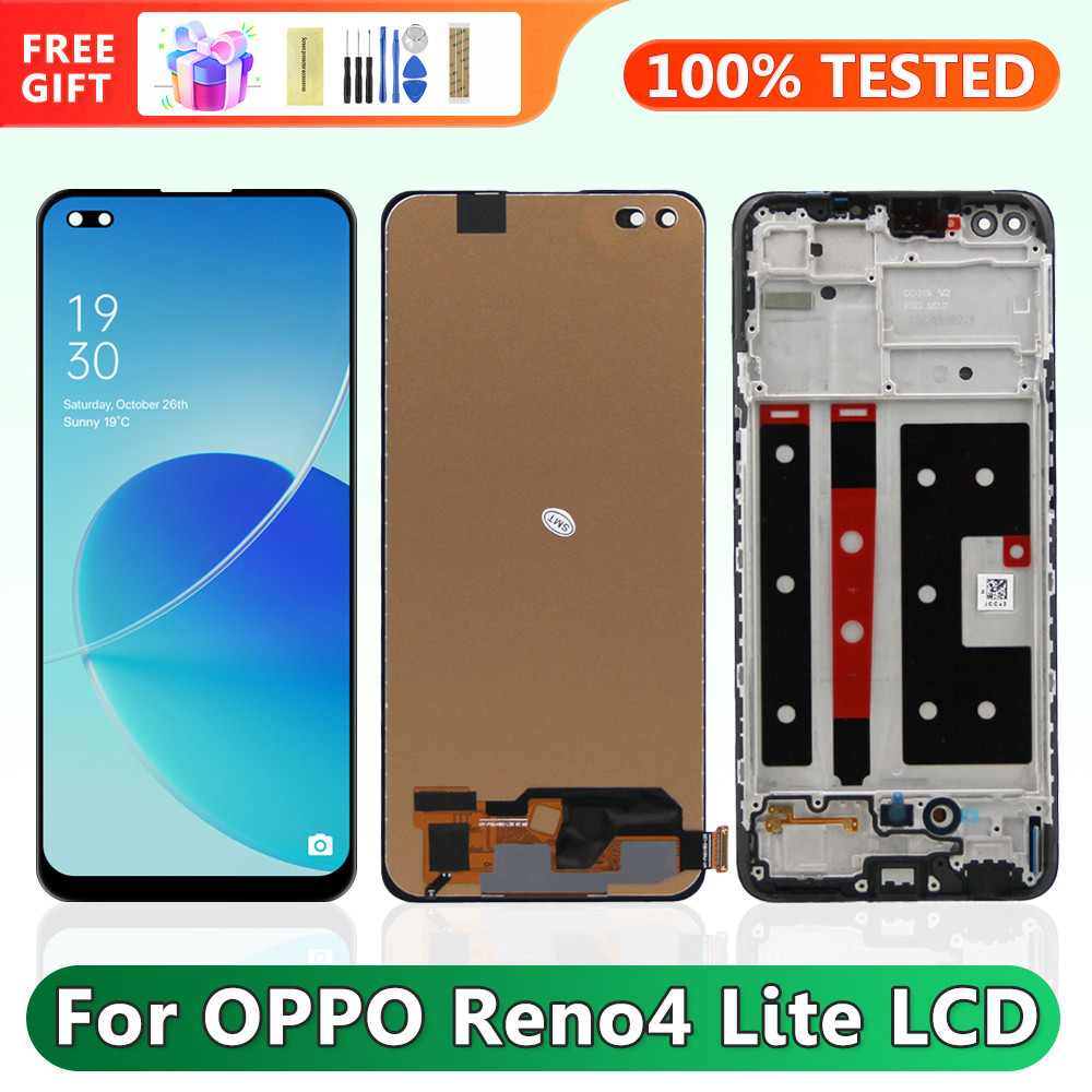 Reno4 Lite Display Screen with Frame, for Oppo Reno4 Lite CPH2125 Lcd Display Touch Screen Digitizer Assembly Replacement