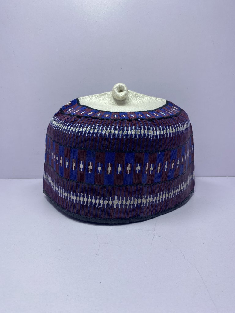 Blue White – Hausa/Fulani Cap, Kufi, Handwoven Cap, Zawa