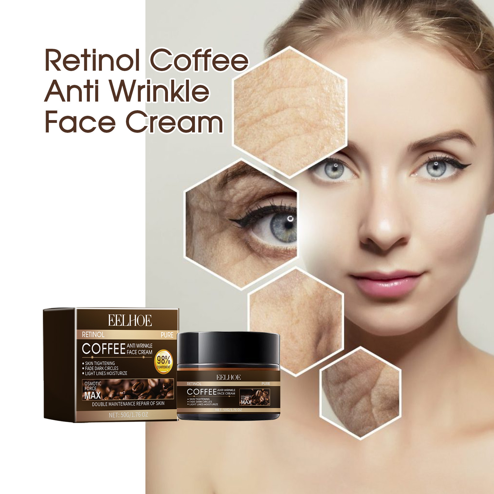 Retinol Coffee Face Cream Moisturizing Nourishing Repair Face Damaged Brighten Facial Cream Beauty Healthy Skin Care Product 50g