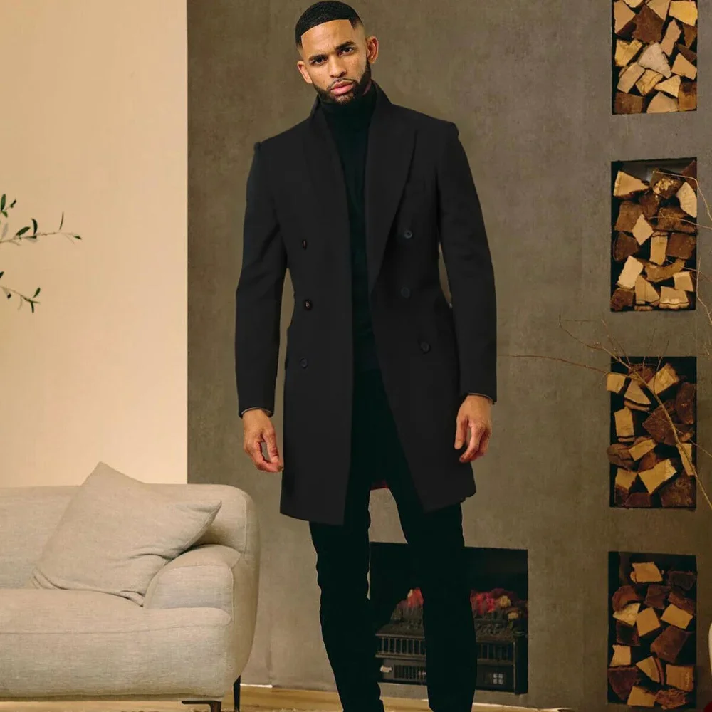 Regular Suit with Vintage Notch Lapel Long Coat Men Solid Color Formal Business Suits Coat Customization Coarse Woolen Fabrics