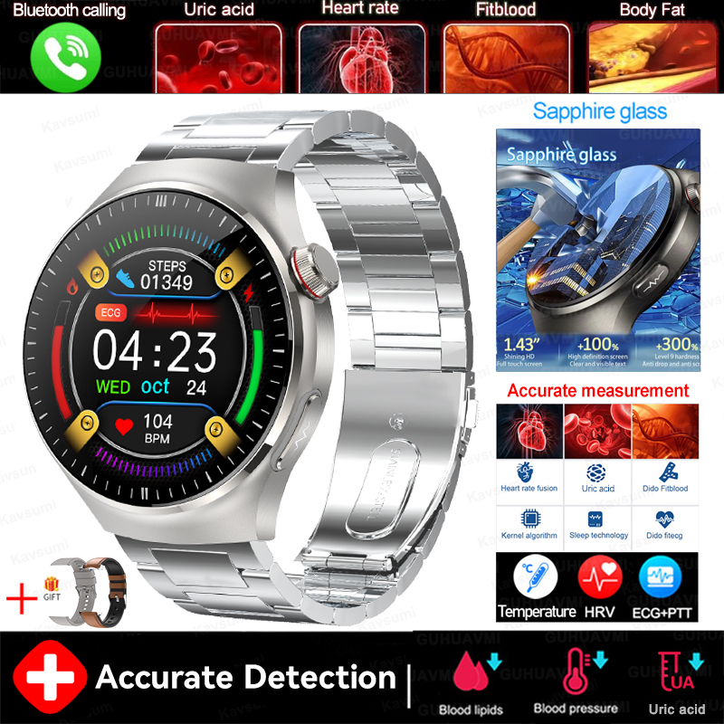 2025 New Blood Lipids Uric Acid Blood pressure Smart Watch Men ECG+PPG Fitness Tracker Clock Heart Rate Bluetooth call Smartwatc