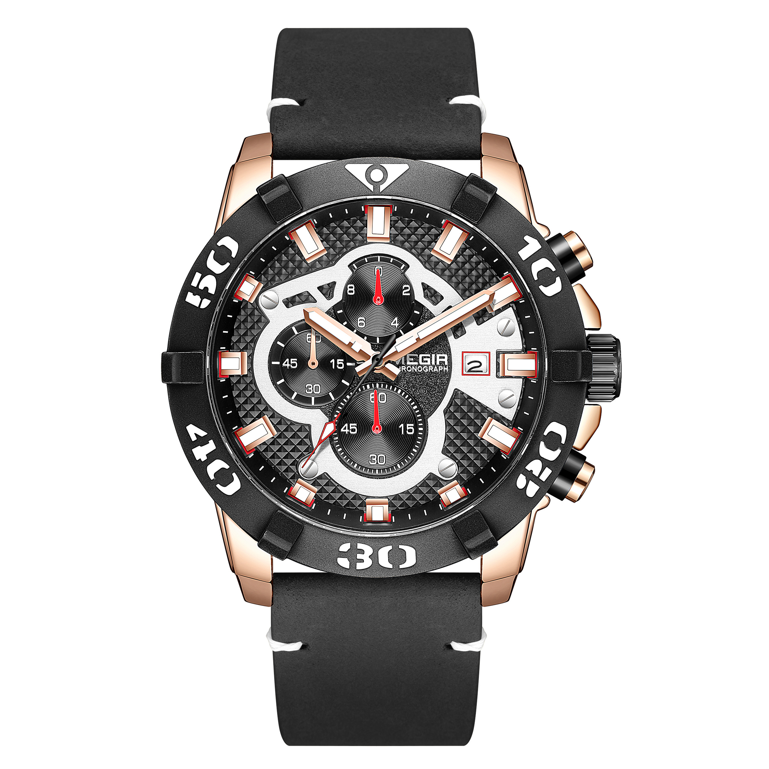 MEGIR Luxury Leather Strap Men Quartz Watches Chronograph Waterproof Luminous Date Sports Military Wristwatch Clock Reloj Hombre