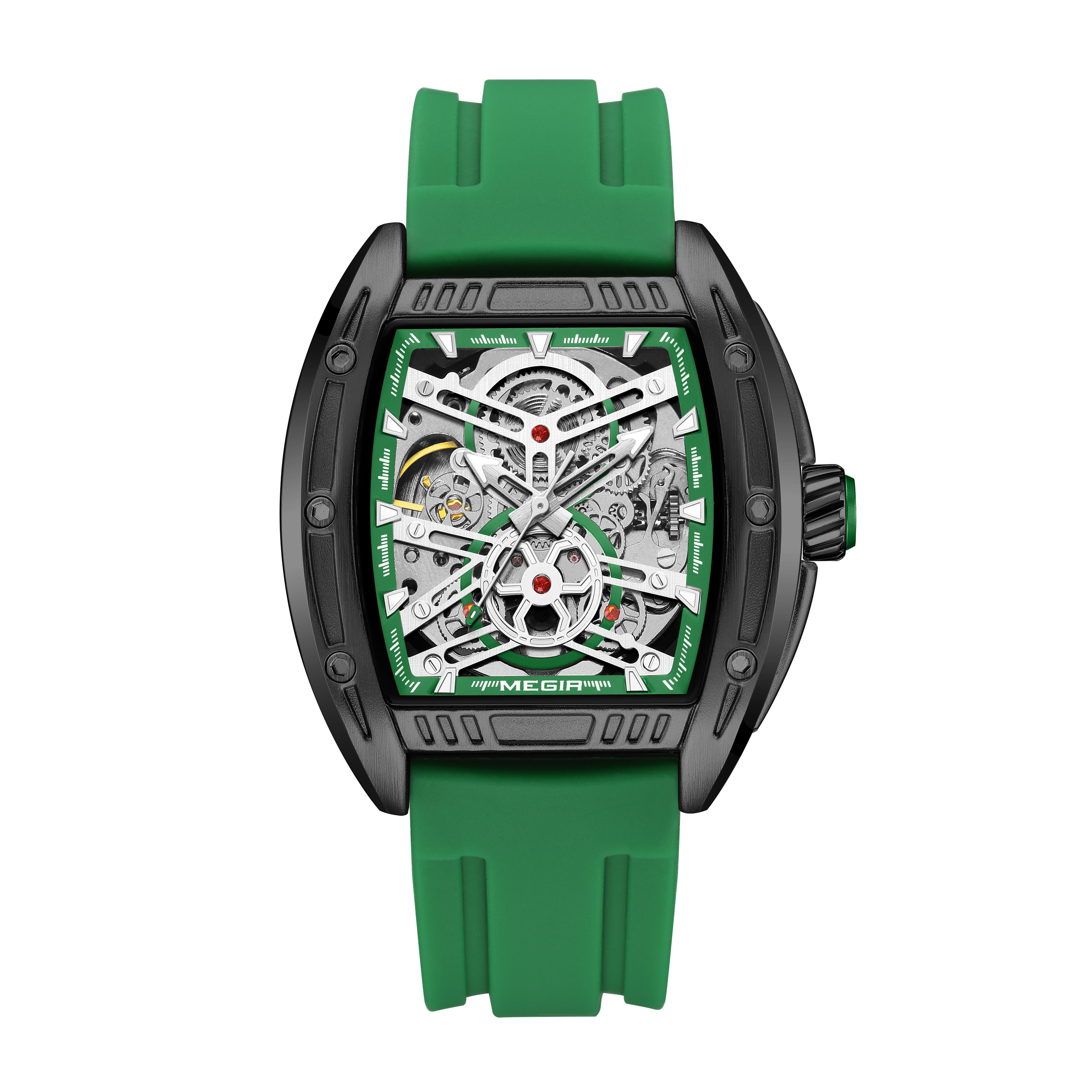 MEGIR Sport Mechanical Movement Wristwatch for Men Luxury Silicone Strap Automatic Watch Waterproof Luminous Big Dial Clock