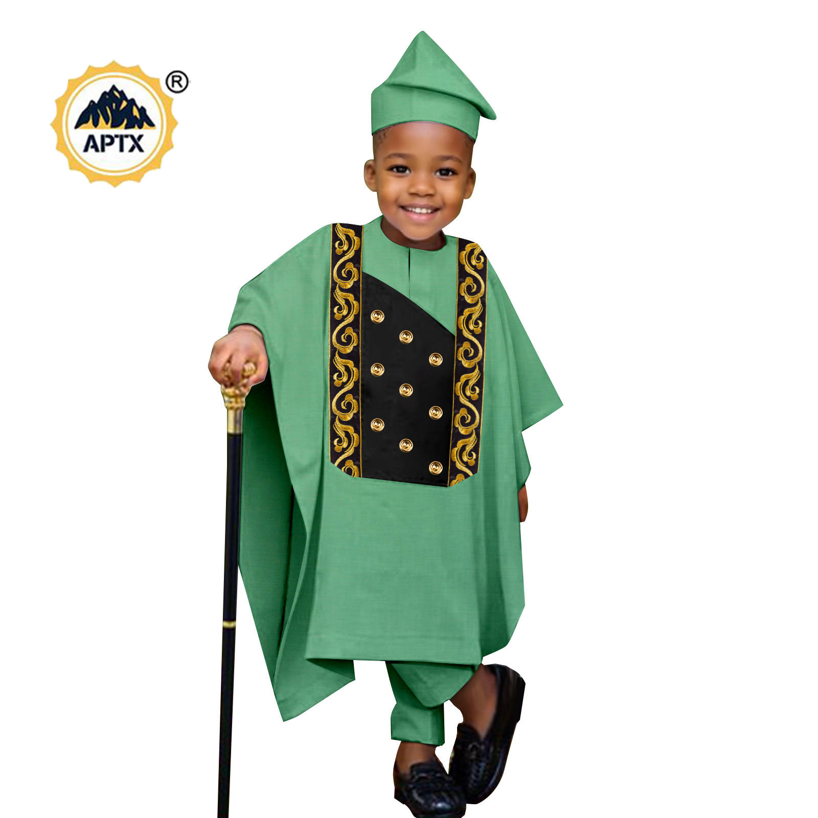 Africa Clothes for Boy Outfits Embroidery Button Robe Top and Pants Matching Hat Bazin Riche Children Kid Muslim Sets 2446044