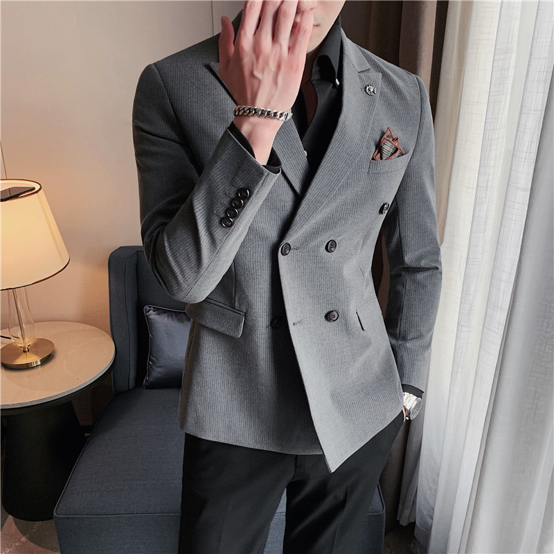 High Quality Blazer Men's British Style Double Breasted Elegant Fashion Simple Business Casual Wedding Gentleman Slim Fit Blazer