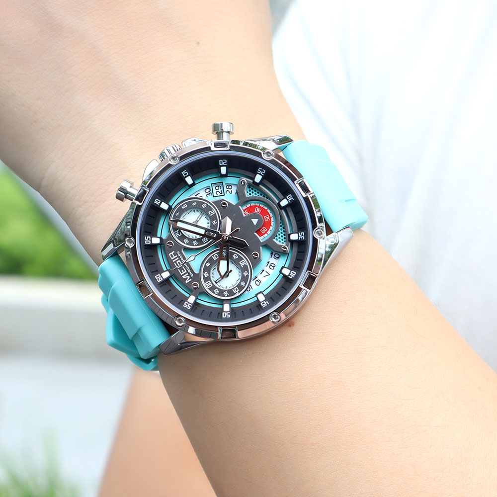 MEGIR Men's Quartz Watch with White Silicone Strap Luminous Hands Fashion Sport Waterproof Chronograph Wristwatch with Calendar