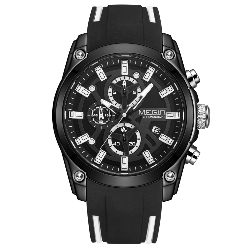 MEGIR 2144 Men's Watch Top Brand Luxury Sports Military Watch Chronograph Night Light Date Silicone Strap Men's Quartz Clock