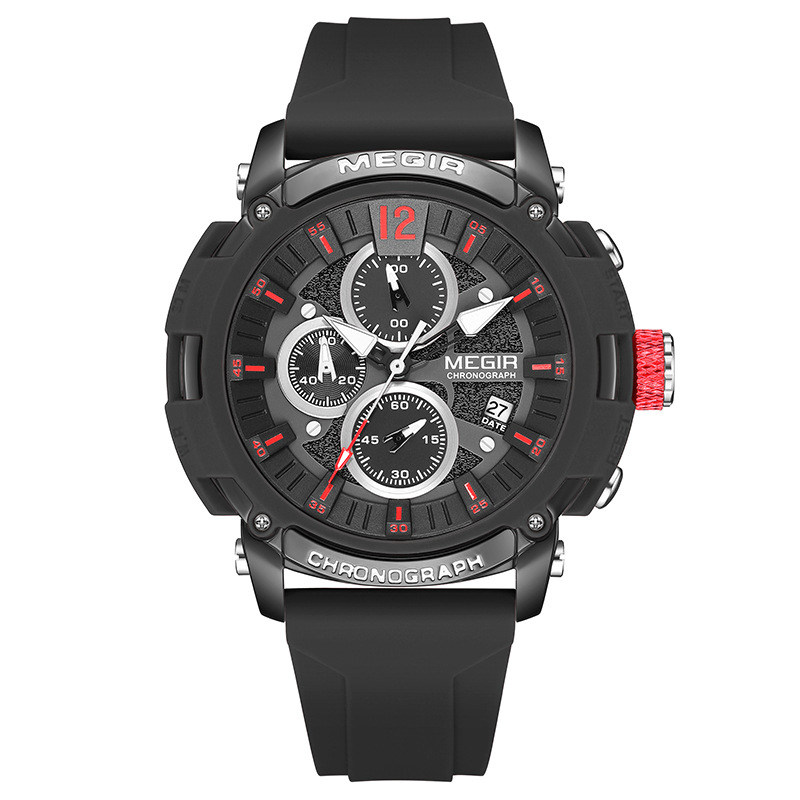 MEGIR 2208 Sport Factory Watches for Men Big Dieal Silicone Strap 3D Scale Waterproof Luminous Chronograph Quartz Wristwatch