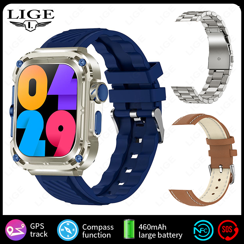 LIGE 2025 New GPS Tracker Smart Watch NFC Compass 460mAh Battery 2.1'' HD Screen Men Smartwatch Military Outdoor Sports Watches
