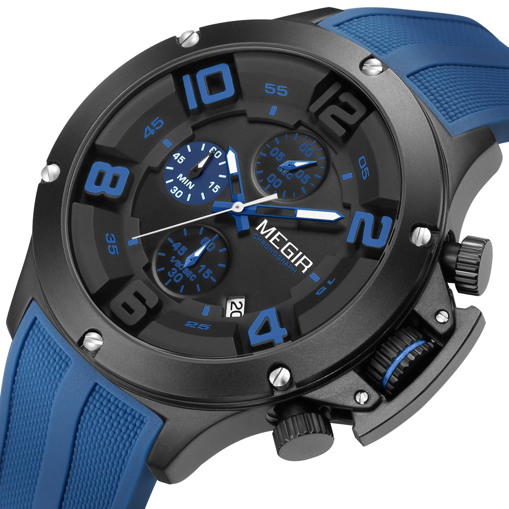 MEGIR 2025 Fashion Men's Silicone Strap Watch Luxury Calendar Chronograph Quartz Wristwatches Military Sport Luminous Clock Male