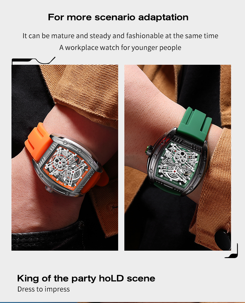 MEGIR Sport Mechanical Movement Wristwatch for Men Luxury Silicone Strap Automatic Watch Waterproof Luminous Big Dial Clock