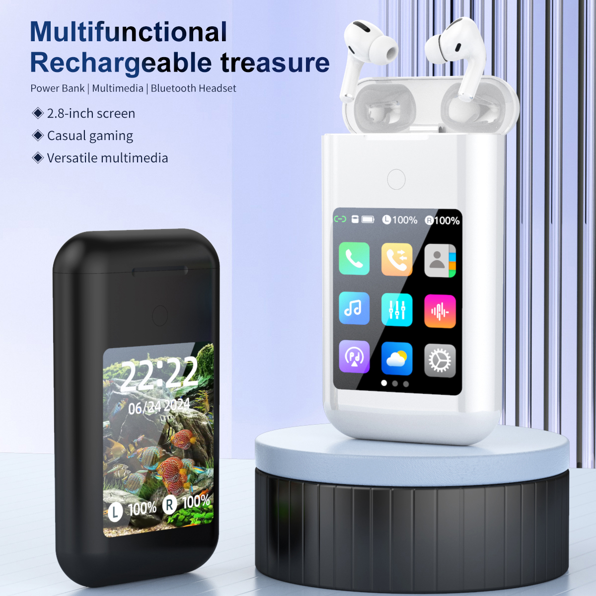 Multifunctional Earphone Bluetooth Build In Power Bank With Touch Screen In Ear Wireless Earphone Multimedia/Game/Custom Wallpap