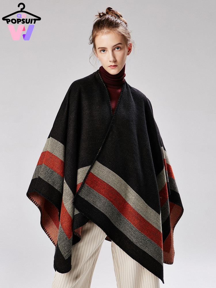 New In Women Cape Fashion Imitation Cashmere Jacquard Weaved Four Color Stripes Match Each Other Ladies Scarf Women Luxury Shawl