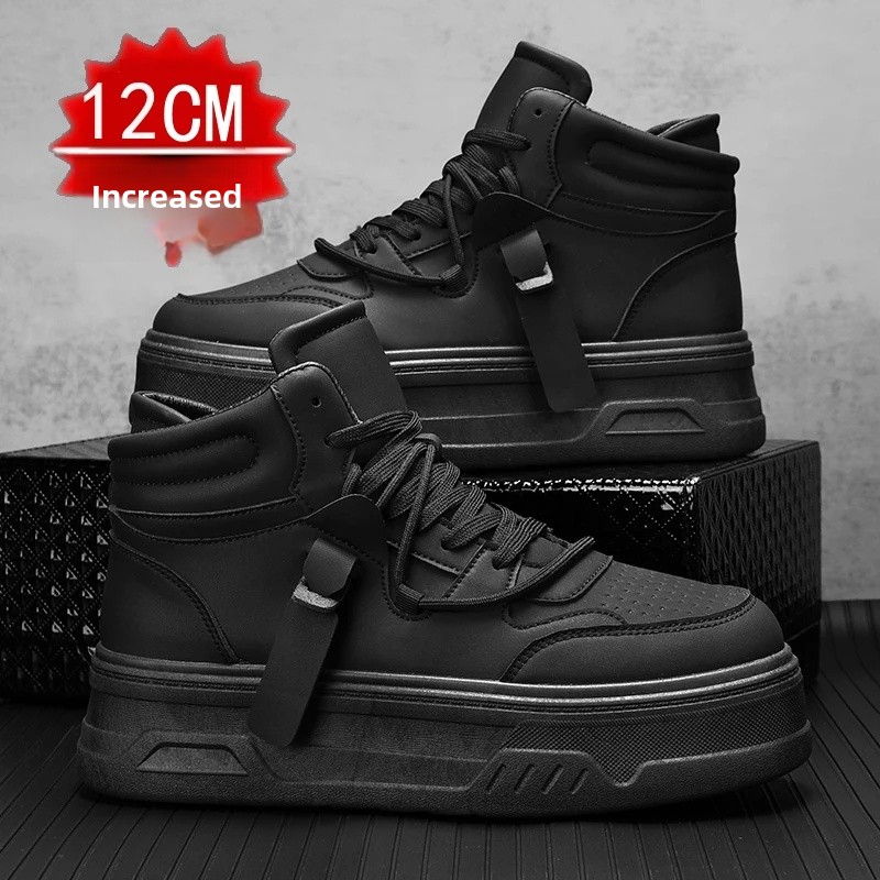 New Autumn/Winter Men's Casual Sneakers 12cm Increased Height 10cm Thick Sole White Shoes High Top Rubber Base Male Footwear
