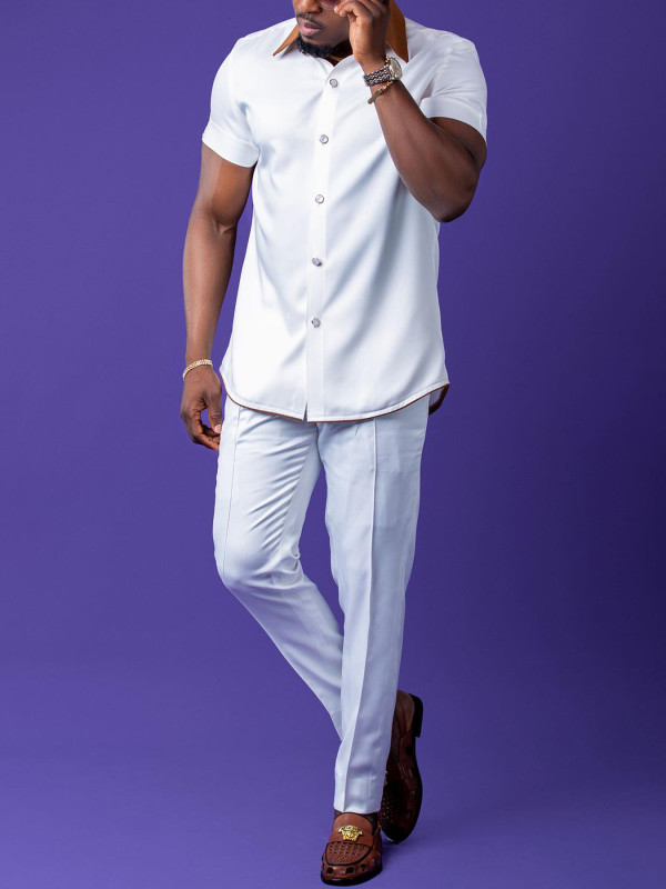 Summer Nigerian White T-Shirt Men Traditional Outfits Men Polo Shirts 2 Piece Set Luxury Clothing Short Sleeved 2024 New In Sets