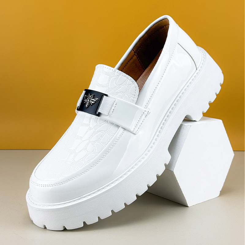 2025 Men's Round Toe Thick Soled Light Luxury Leather Shoes Loafers Non Slip Comfort Fashio Business Office Formal Dress Shoes