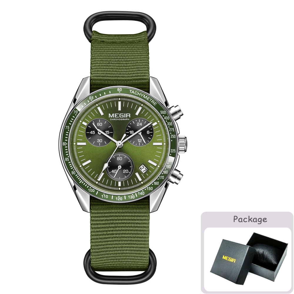 MEGIR Quartz Chronograph Watches Men Waterproof Sport Wristwatch Men's with Fashion Nylon Strap Luminous Pointers Date Male Gift