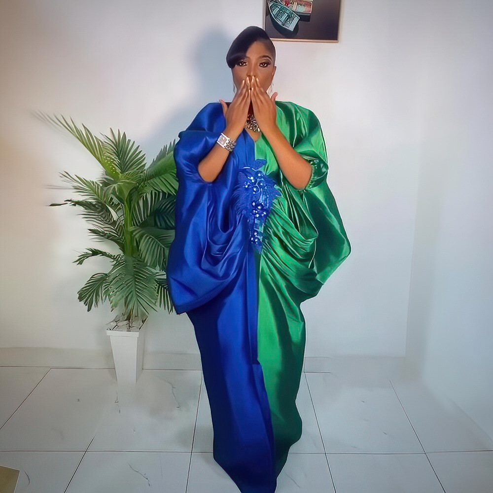 Fashion boubou africain femme Color blocking african dress Embroidery decoration africa clothing