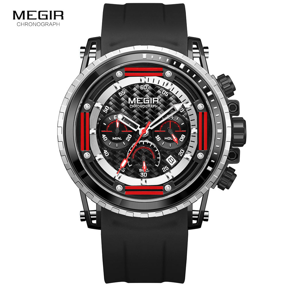 Megir Watch for Men Fashion Chronograph Quarz Watches Waterproof Sport Wristwatch with Silicone Strap montre часы relogio orolog