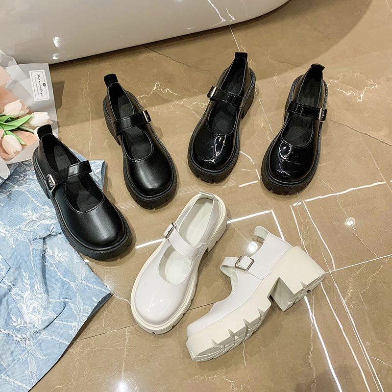 Thick-soled Small Leather Shoes for Women's Spring 2025 New Retro Round Head One-word Buckle Single Shoes