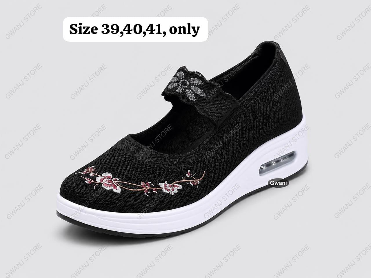 Gwani Women's Breathable Mesh Mary Jane Shoes with Floral Embroidery