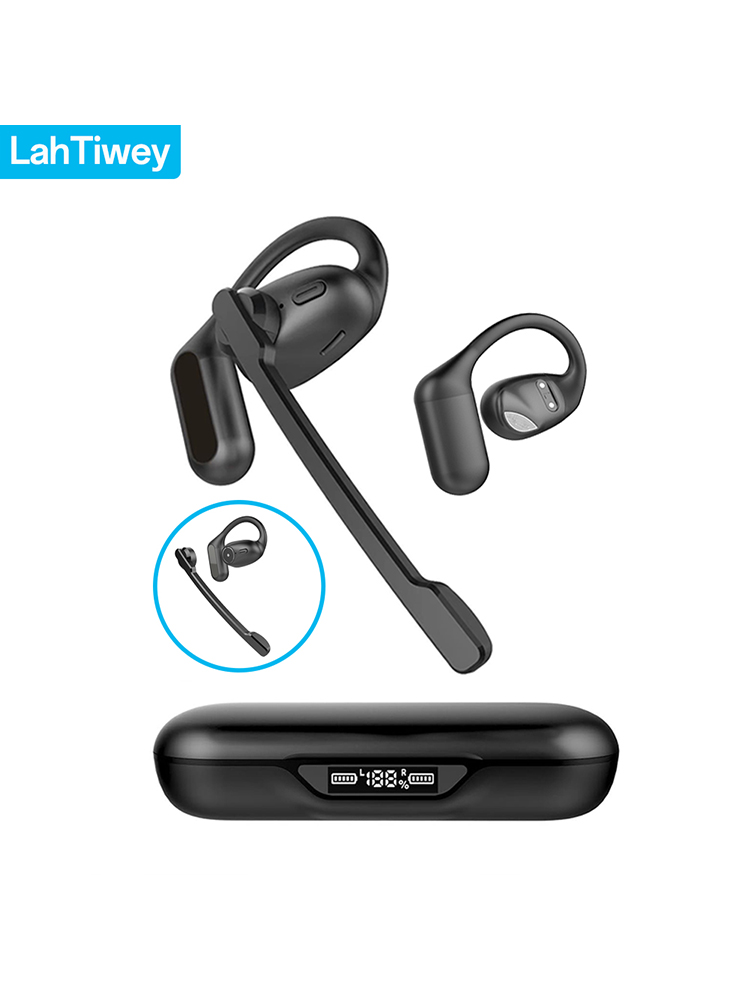 Open Ear Headphones with Boom Mic, Bluetooth 5.4 Wireless Headsets with Detachable Microphone, ENC Noise Cancelling, Mute Button