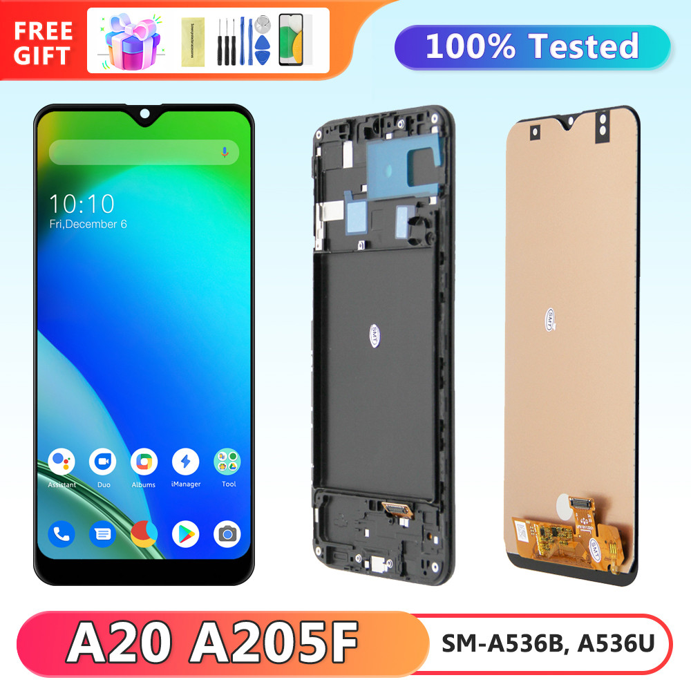 6.4'' TFT A20 Display Replacement, for Samsung Galaxy A20 A205 A205F Lcd Display Touch Screen Digitizer Assembly with Frame