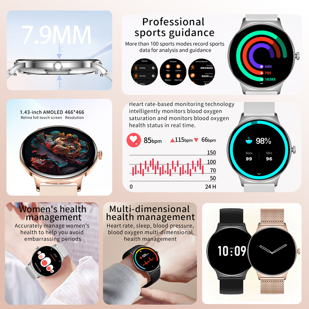 For Huawei Xiaomi New Ultra Thin Smart Watch Women Screen Always Display Time Sports Bracelet Bluetooth Call Fashion Smartwatch