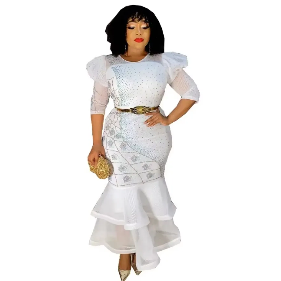 Customized African Dresses for Women Sequin Evening Wedding Party Mermaid Dress African Half Sleeve Long Dress Dashiki African C