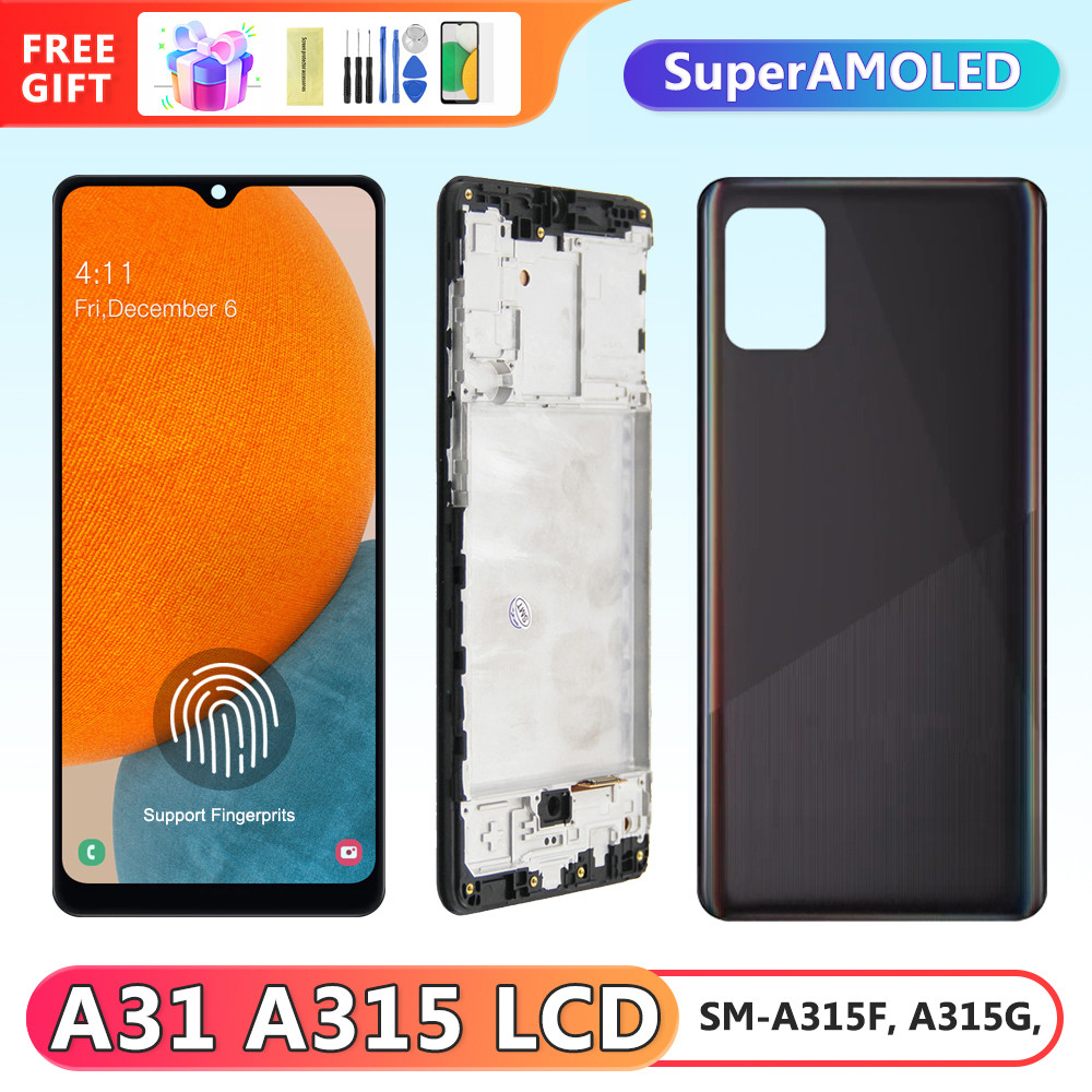 Super AMOLED A31 Display with Frame, for Samsung Galaxy A31 A315 A315F A315G Lcd Display Digital Touch Screen Replacement