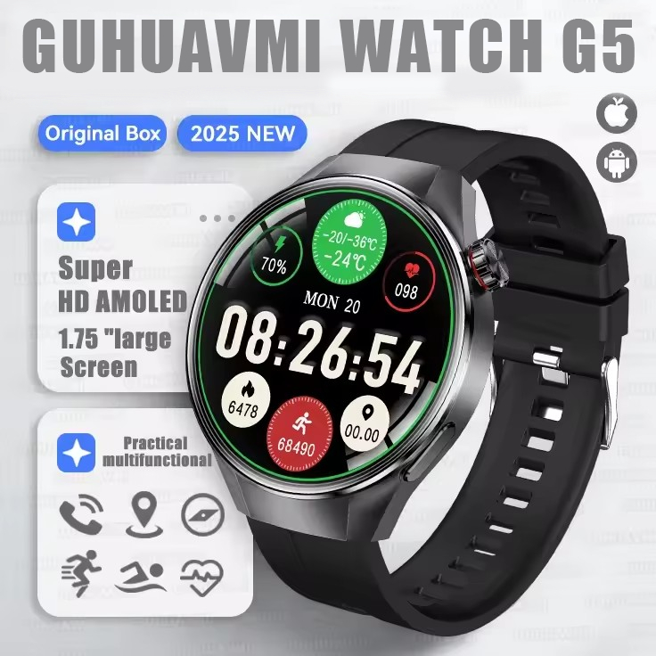 2025 New Originl Watch G5 PlUS Smart Watch 1.75" HD AMOLED Screen GPS track Heart Rate Bluetooth Call Compass Smartwatch for Men