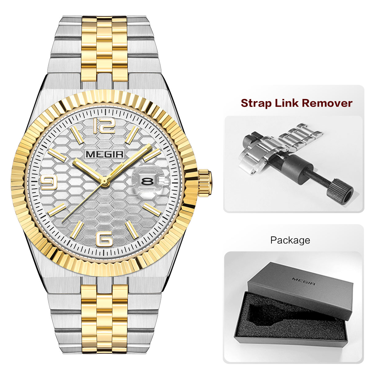 MEGIR Quartz Watch for Men Fashion Simple Business Style Analog Wristwatch with Stainless Steel Strap Date Luminous Hands