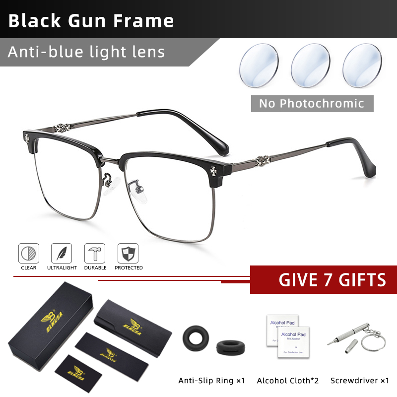 BLMUSA Men Classic Chrome Style Hearts Reading Glasses Anti Blue Light Myopia Glasses Photochromic Prescription Optical Eyewear