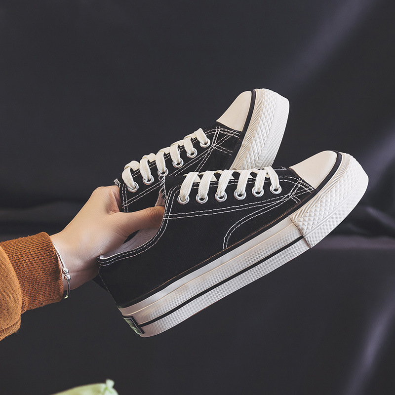 New Spring Thick-Soled Canvas Shoes Women's Versatile Casual Board Shoes Girls Students Cloth Shoes Vulcanized Women's Shoes