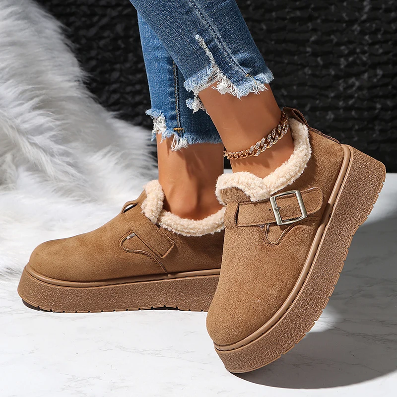 Autumn Winter Thick Sole Plush Snow Boots Women Comfy Warm Fleece Lining Ankle Boots Woman Anti Slip Platform Cotton Shoes Mujer