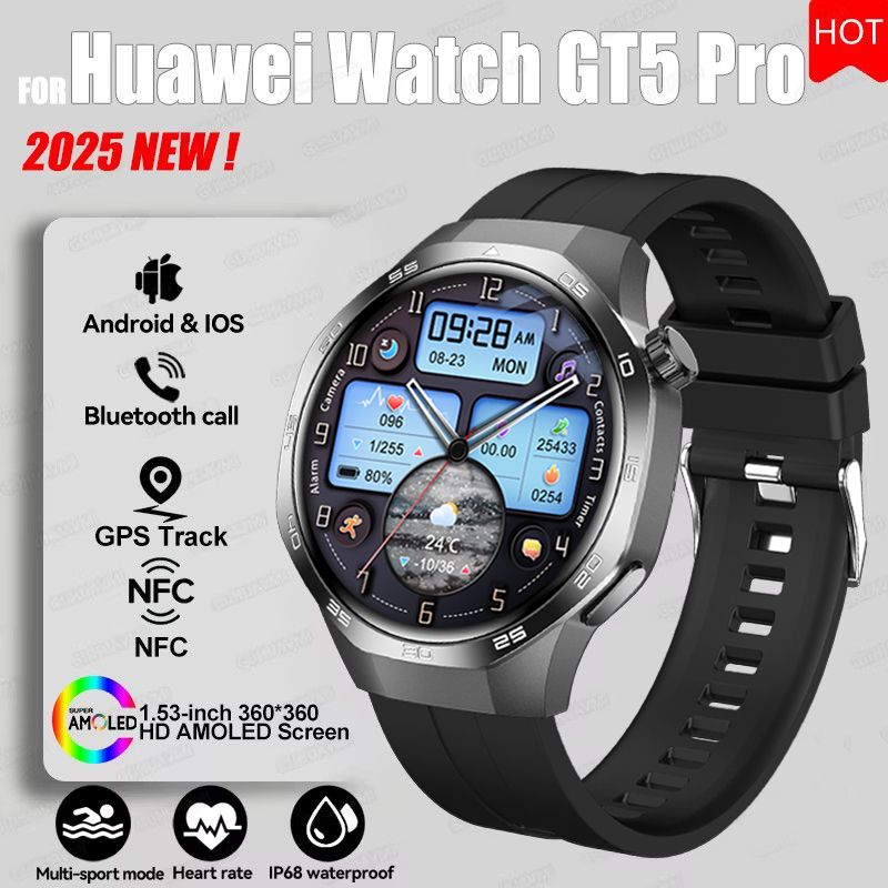 2025 For HUAWEI GT5 Pro GPS Track Smart Watch Men 360*360 AMOLED Screen NFC BT Call Waterproof Health Monitor Man Smartwatches
