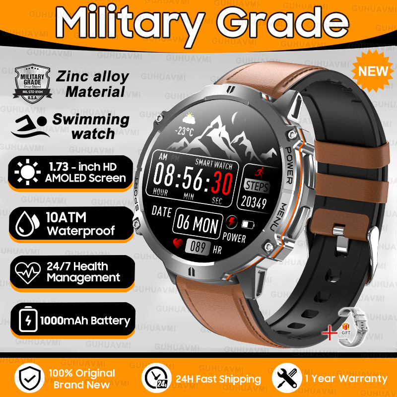 2025 New T-Rex3 1000mAh Battery Sports SmartWatch 1.73" AMOLED Screen 10ATM Waterproof Compass Altimeter Military Smartwatch Men
