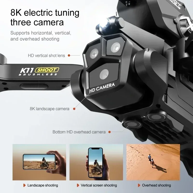K11 MAX Drone 8K HD Foldable FPV ESC RC Tripple Camera Optical Flow Positioning Brushless Lauching Water Bombs