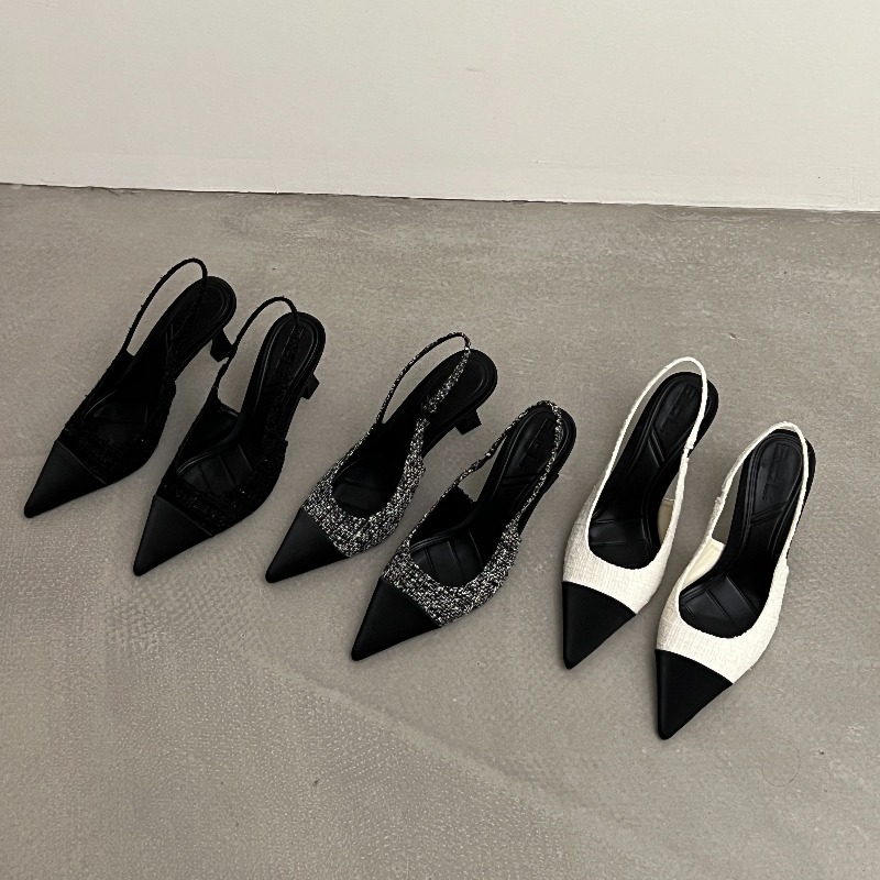 New style pointed-toe fashionable high-heeled shoes for women with thin heels open-back, shallow-cut and suitable foroutdoorwear