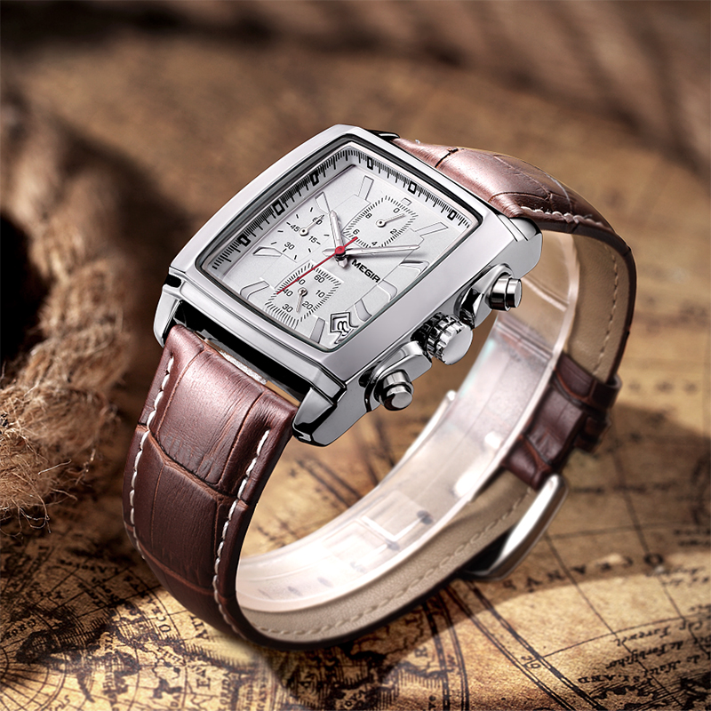 2023 MEGIR Original Watch Men Top Brand Luxury Quartz Military Watches Waterproof Luminous Leather Wristwatch Men Clock