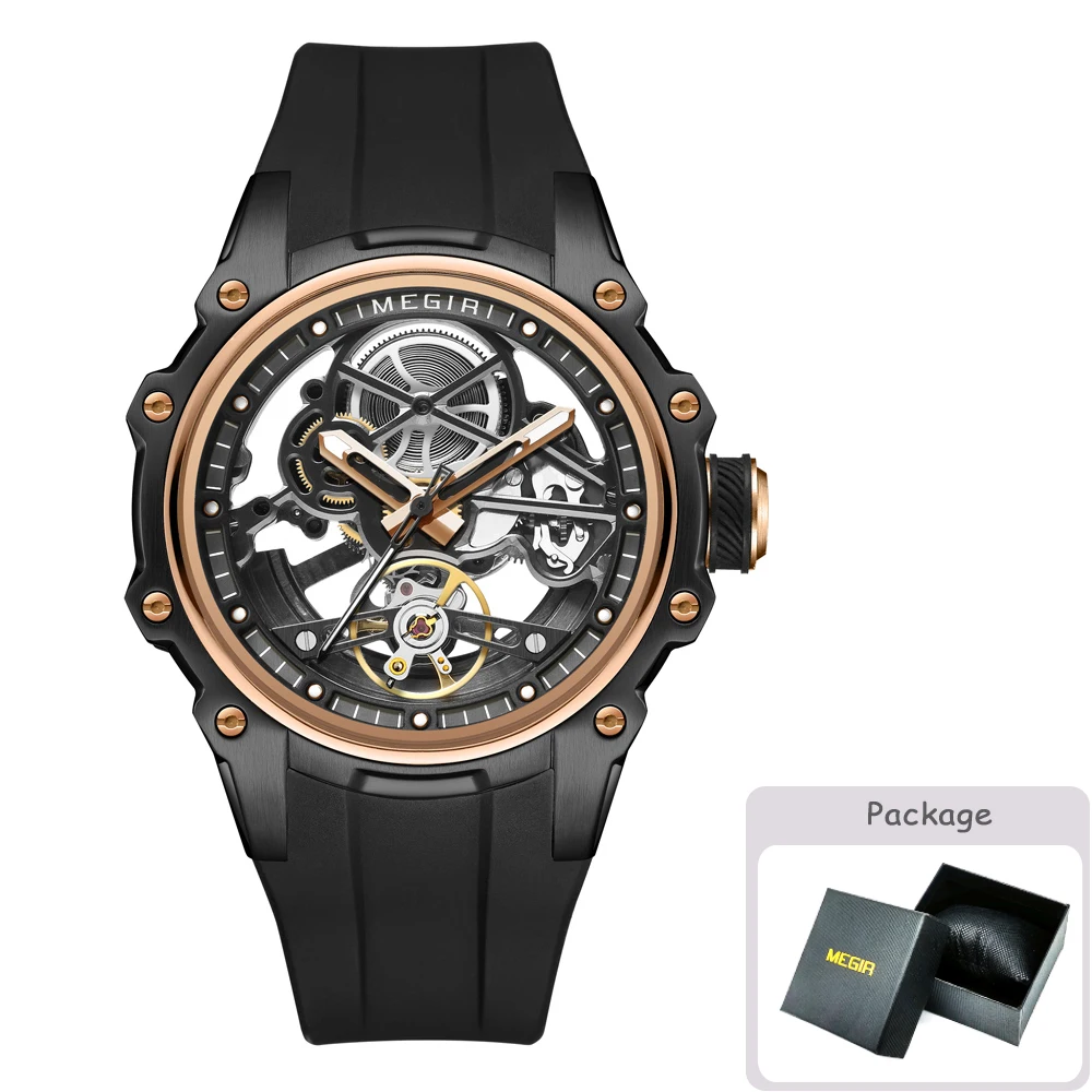 MEGIR Automatic Mechanical Luxury Watch Men Top Brand Stainless Steel 43mm Dial Watch Luminous Waterproof Men's Wristwatch