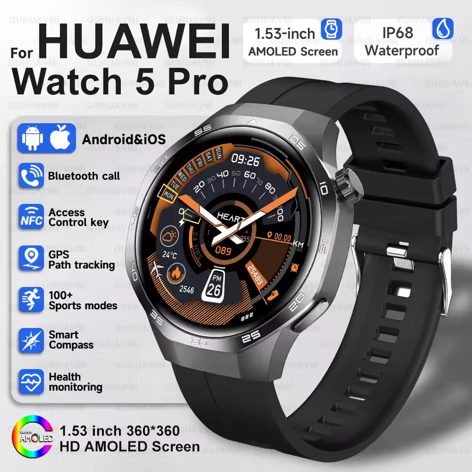 2025 Guhuavm Watch GT5Pro Smart Watch Men HD AMOLED Screen GPS Tracker Bluetooth Call Health Waterproof Smartwatches Heart Rate