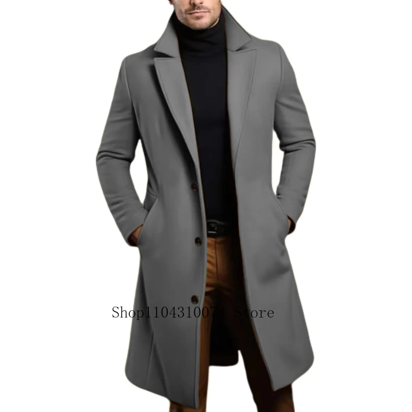 Warm and Comfortable B Trench Coat for Men，Stand Collar, Notch Lapels，Customize，Three Buckles，Double Placket，for Daily Life
