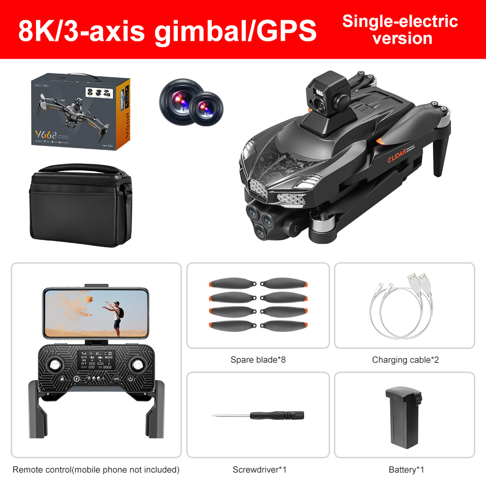 2025 V668 GPS Drone 5KM 8K Professional HD Dual Camera 3-Axis Gimbal Brushless Laser Obstacle Avoidance FPV Dron RC Quadcopter