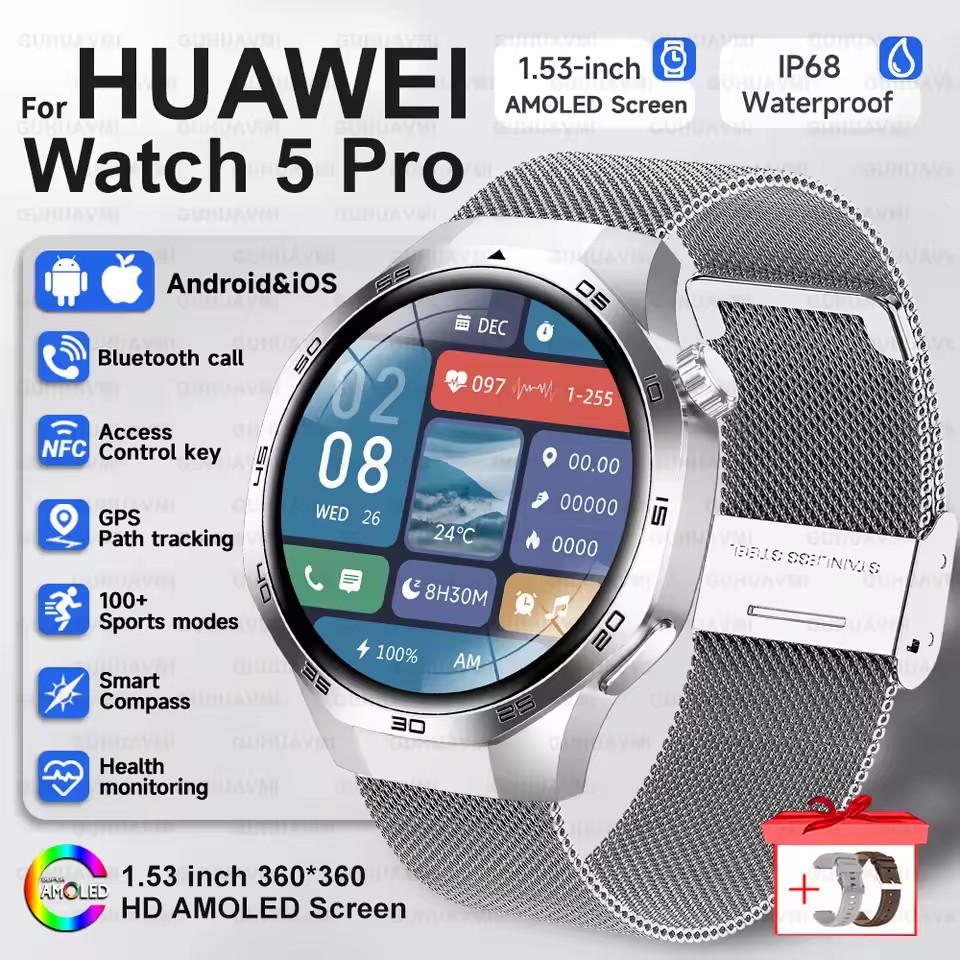 2025 Guhuavm Watch GT5Pro Smart Watch Men HD AMOLED Screen GPS Tracker Bluetooth Call Health Waterproof Smartwatches Heart Rate