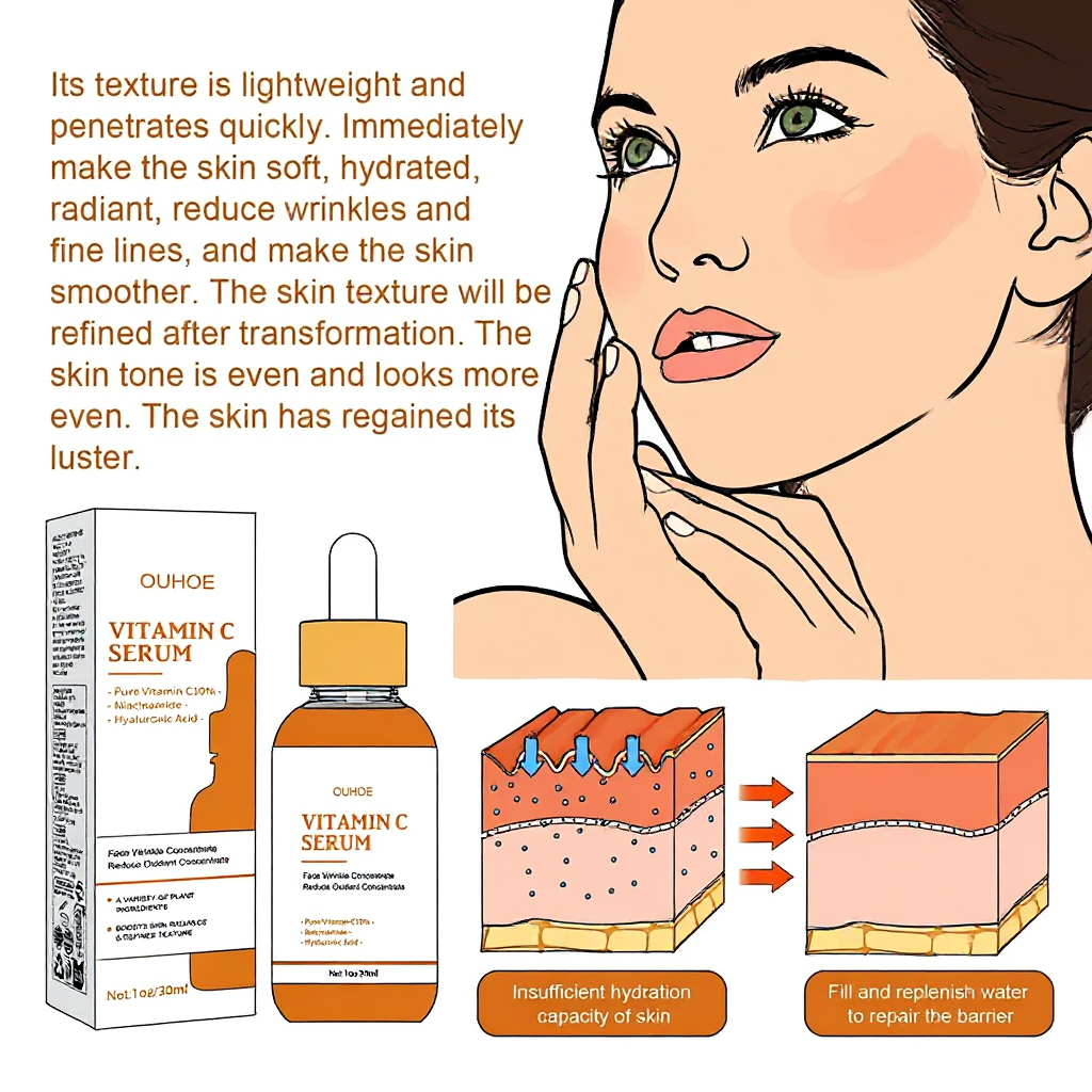 Vitamin C Wrinkle Remover Face Serum Lifting Firming Fade Fine Lines Anti-aging Essence Whitening Brighten Nourish Skin Care