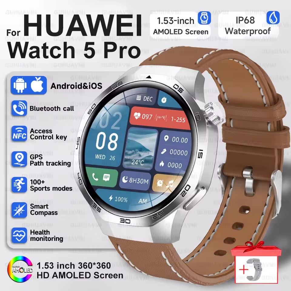 2025 Guhuavm Watch GT5Pro Smart Watch Men HD AMOLED Screen GPS Tracker Bluetooth Call Health Waterproof Smartwatches Heart Rate