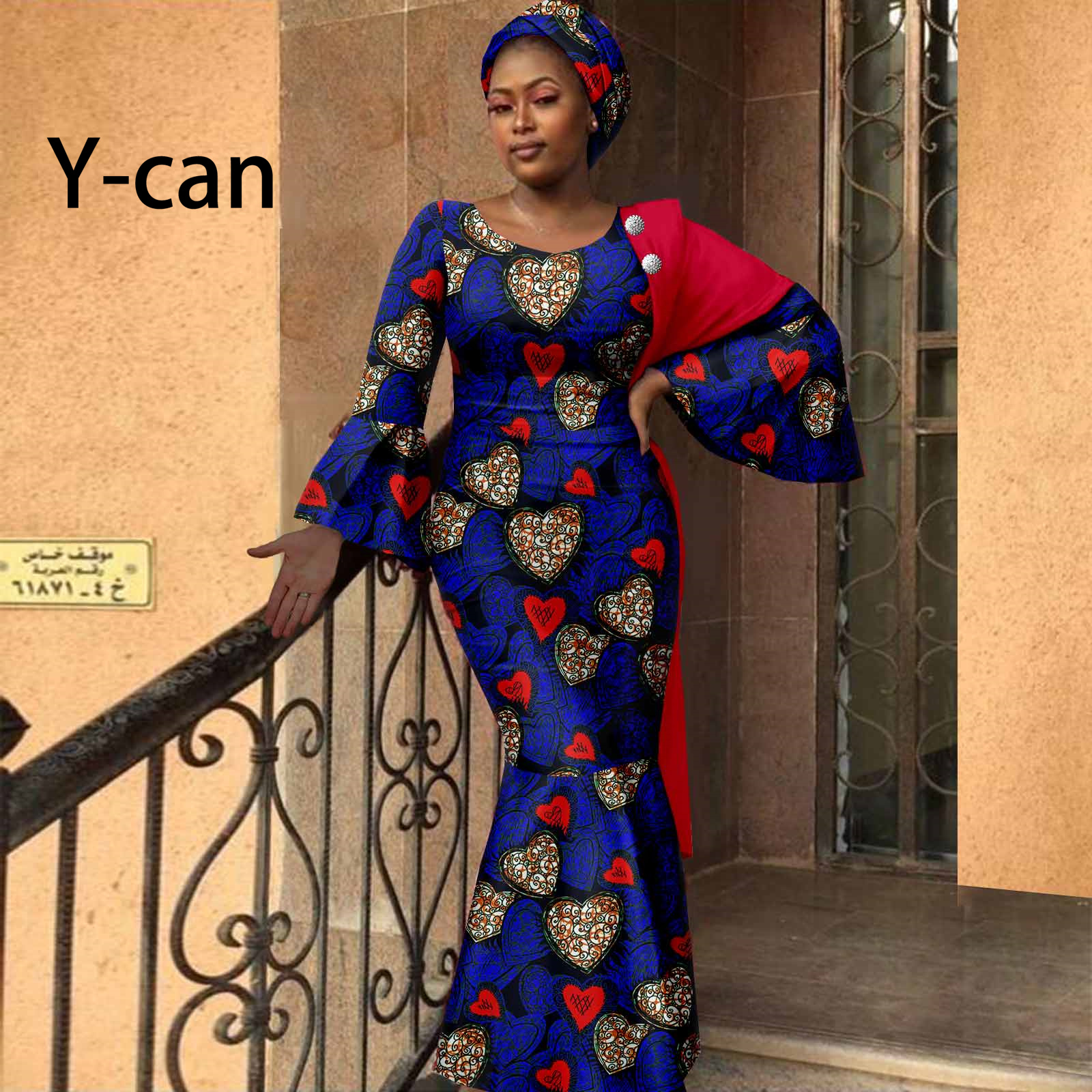 African Women Dresses Dashiki Ankara Print Slim Long Dress with Headwrap Bazin Riche Ladies Outftis Party Vestidos Y2225023