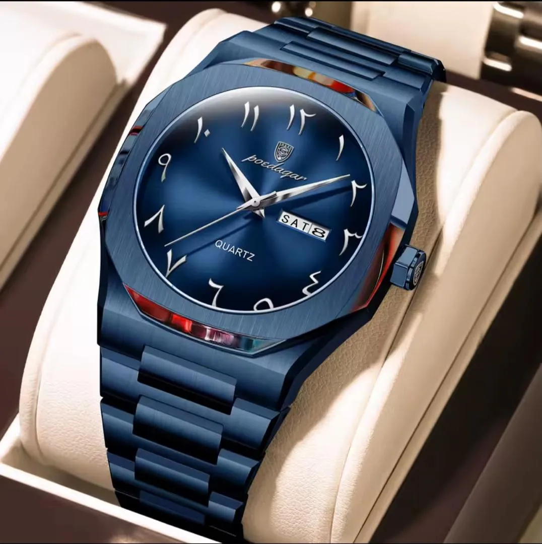 Poedagar Men's Blue Stainless Steel Quartz Watch