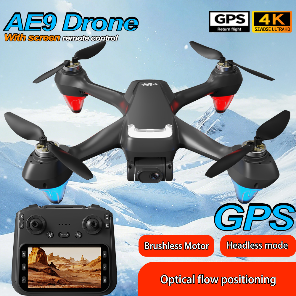 New AE9 GPS Drone RC 4K Dual Camera optical flow positioning brushless motor With screen headless mode endurance RC Drone Toys